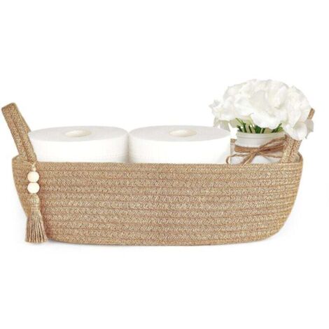 Petit porte-rouleau de papier toilette, décoration bohème pour salle de bain, porte-rouleau en corde tressée pour étagère de chambre ou de salon, lot de 1, 33 cm de long x 15 cm de large