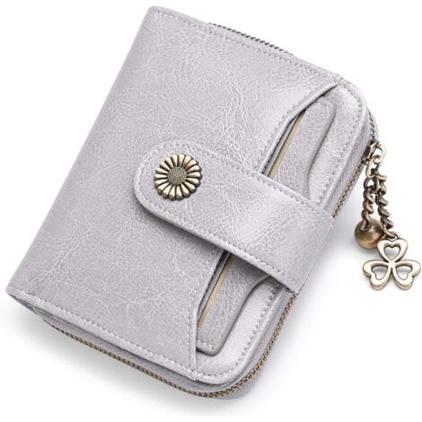 Petit portefeuille compact en cuir pour femme avec protection RFID (gris)