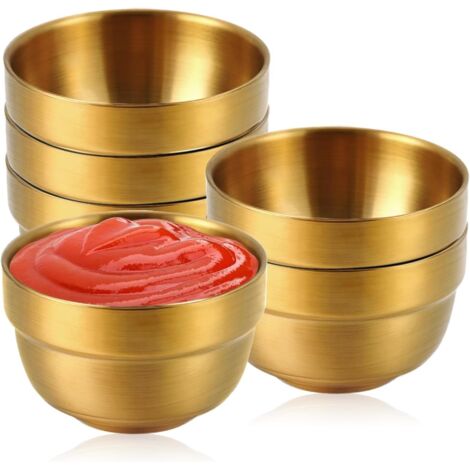 Petit pot à sauce en acier inoxydable de 6,9 x 4,6 cm, 93 ml, double paroi isolante, couleur or métallisé.