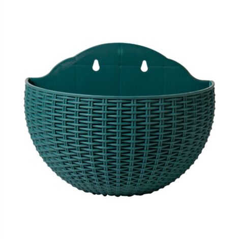 Petit pot de fleur hydroponique vert foncé imitation rotin suspendu, pot de fleur semi-circulaire sans poinçonnage suspendu adapté à la plantation de décoration de jardin