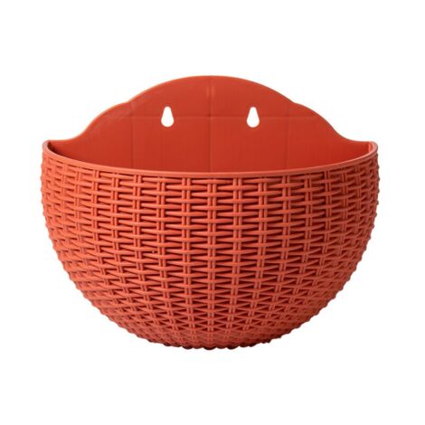 Petit pot de fleur hydroponique vert foncé imitation rotin suspendu, pot de fleur semi-circulaire sans poinçonnage suspendu adapté à la plantation de décoration de jardin