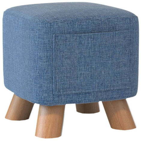 Petit Pouf , Repose-Pieds, Ottomane Carré avec Pieds en Bois Stable, Tabouret Bas, Tabouret de Canapé pour Salon, Chambre à Coucher, 28 × 21 CM Bleu