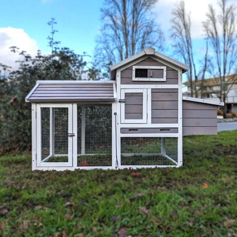 Animal Valley - Poulailler Faverolles s Gris 2 à 4 Poules Toit Bois Ouvrant