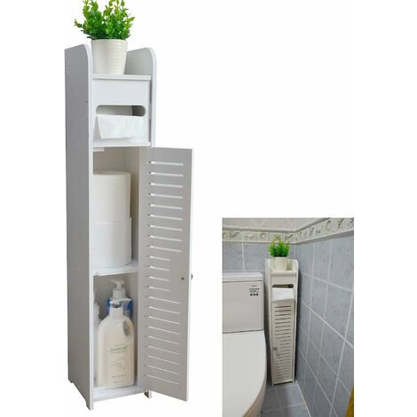 Petit rangement de salle de bain, meuble de toilette mince, support de rangement étroit pour évier de baignoire, porte-serviettes en papier, blanc