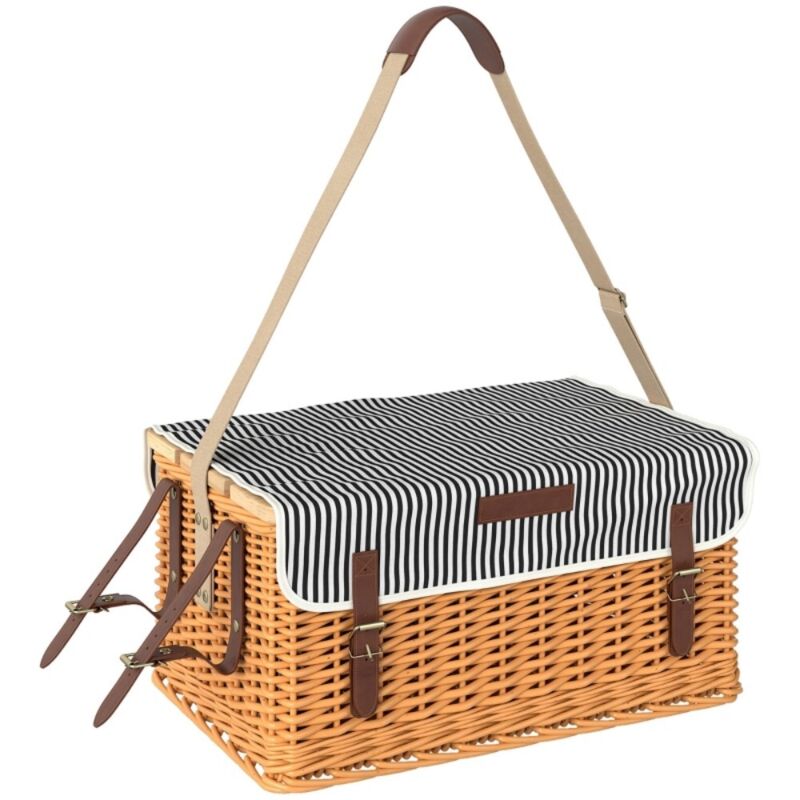 Petit rangement-pique-nique osier 4 personnes-complet couverts-couverture-ouvre-bouteille-table-51x33x25cm