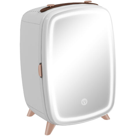 Petit réfrigérateur cosmétique d’une capacité de 6L avec porte miroir et LED réglables 24,3x19,4x35,6 cm blanc