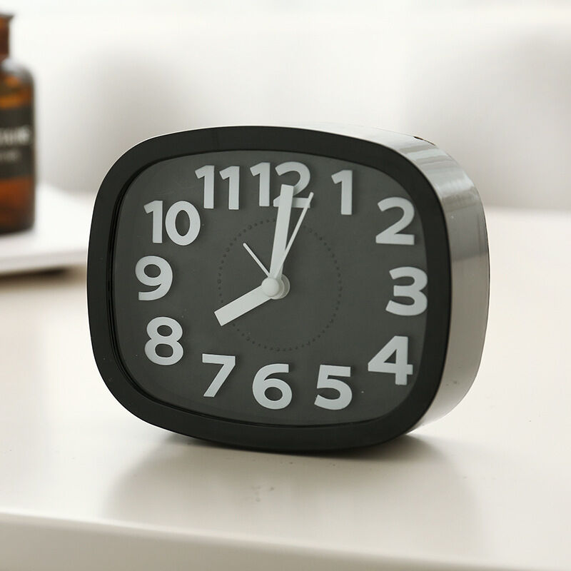 Feiyue - Petit réveil mignon dessin animé horloge réveil de table, noir