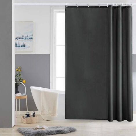Petit rideau de douche gris foncé résistant à la moisissure, en tissu polyester imperméable et lavable, pour baignoire ou salle de bain, 10 crochets de rideau de douche, 150 x 180 cm.