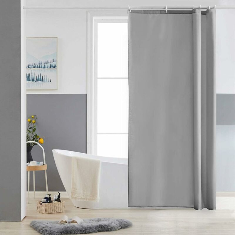 Petit Rideau de Douche Gris Tissu Imperméable Lavable avec 8 Crochets Textile en Polyester Anti Moisissure Rideau Douche 120x180cm pour Salle de Bain