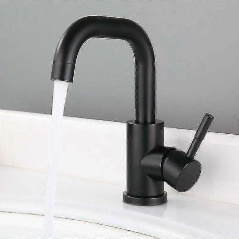 Petit robinet pivotant incurvé en acier inoxydable noir pour eau chaude et froide, idéal pour la salle de bain