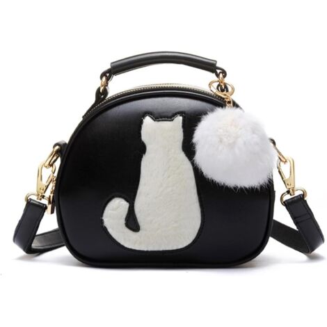 Petit sac rond portable étanche en cuir PU (noir)