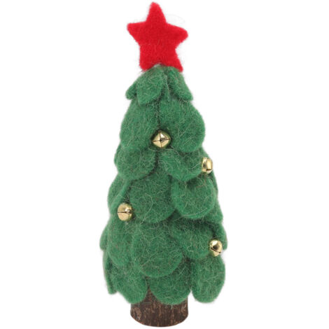 Petit Sapin de Noël en Bois et Laine Felt Vert - Décoration Murale pour Fenêtre et Intérieur