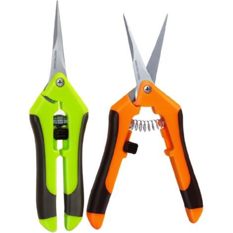 Petit sécateur de jardin - Lot de 2 - Lames revêtues de titane - Poignées ergonomiques verrouillables - Coupe précise - Convient pour les fleurs, les fruits, les légumes et les haies - Vert et orange