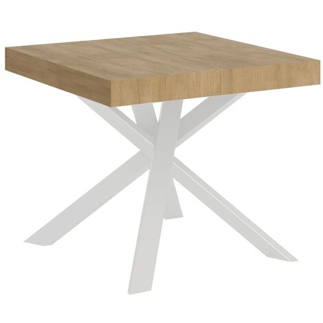 Petit table carrée extensible 90x90 à 194cm chêne clair et blanc Karzy