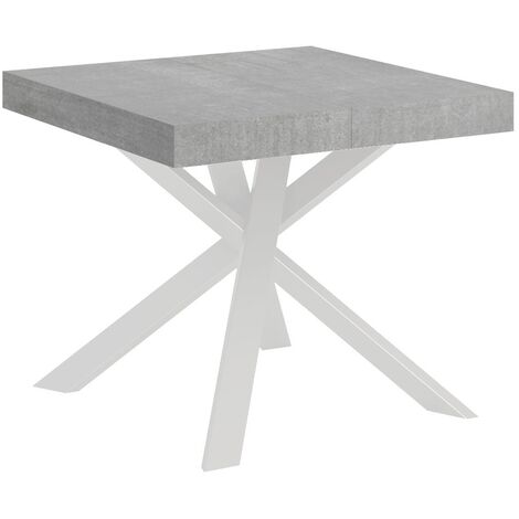 Petit table carrée extensible 90x90 à 194cm gris ciment et blanc Karzy