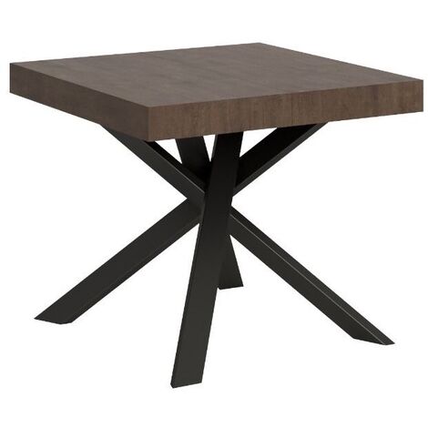 Petit table carrée extensible 90x90 à 194cm marron et anthracite Karzy