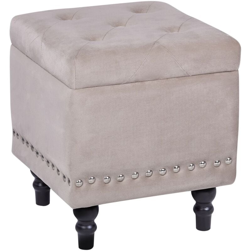 Tabouret avec Coffre 37 x 40 cm en Velours Beige Carré Capitonné Glamour Loretto