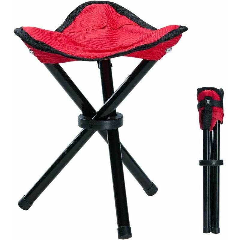 Petit tabouret d'extérieur portable pliable en toile à 3 pieds pour randonnée, camping, pêche, pique-nique, plage, barbecue, voyage, jardin (rouge)