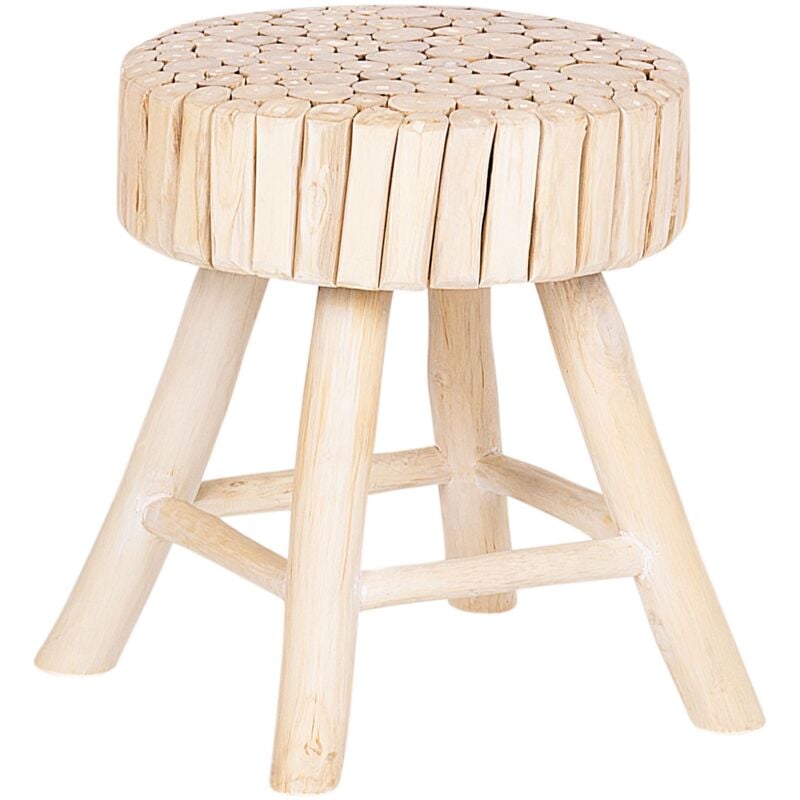 Petit Tabouret Multifonction en Rondin de Bois Clair peut aussi bien servir de table d'appoint de repose-pieds pour tout espace de vie Beliani