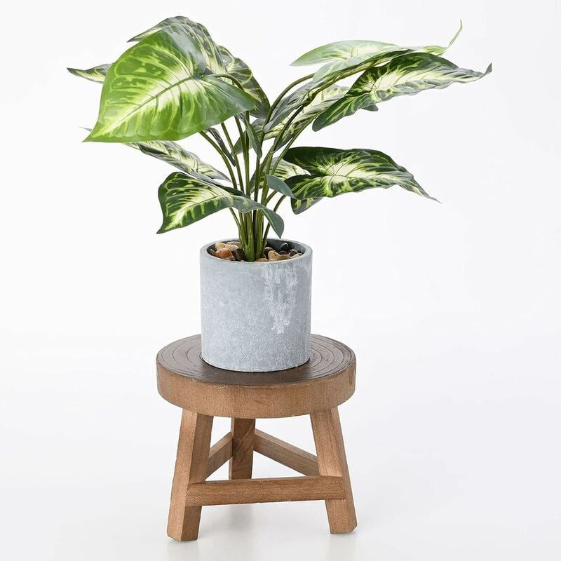 Petit tabouret en bois pour plantes - Support rond en bois pour pot de fleurs - Pour intérieur ou extérieur - Décoration moderne (1)