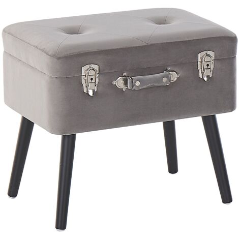 Petit Tabouret Moderne et Glamour en Velours Gris avec Rangement en Forme de Valise Capitonné Beliani