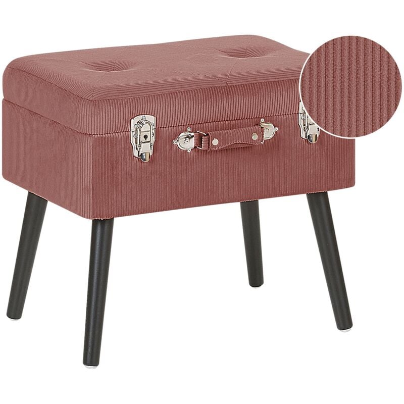 Petit Tabouret Moderne et Glamour en Velours Rose avec Rangement en Forme de Valise Design Tendance et Style Rétro Beliani