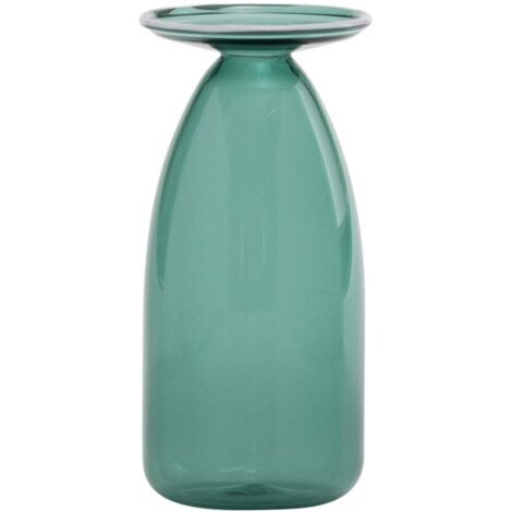 Petit vase artisanal collection Un Fiore en verre borosilicaté soufflé à la main, design élégant avec embouchure évasée couleur Vert lac, 22cl