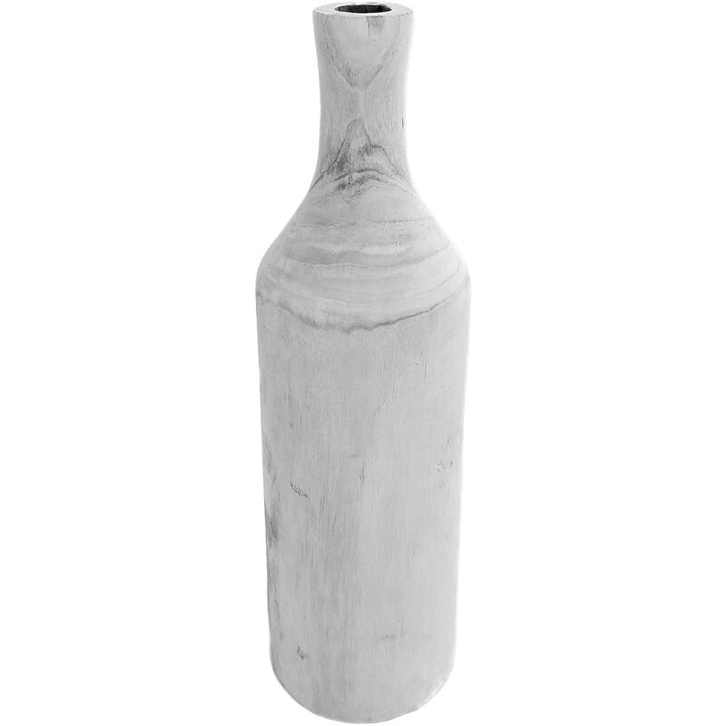 Petit vase de table en bois de haute qualité en forme de bouteille, environ 46 cm de haut en blanc lavé