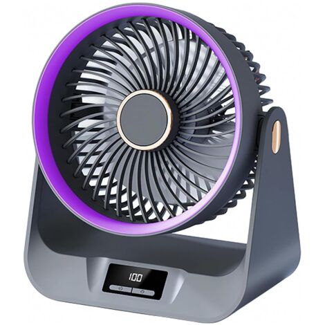 Petit ventilateur de bureau portable, rechargeable à faible bruit, avec minuterie, grand angle d'inclinaison réglable, 5 vitesses, mini ventilateur pour chambre à coucher, bureau, dortoir (gris)