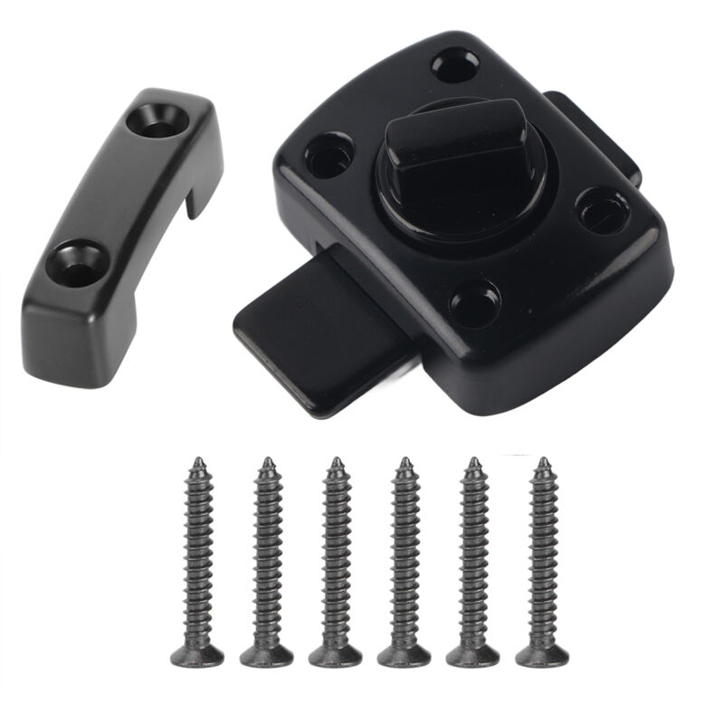 Petit Verrou à Boulon Rotatif Porte de Sécurité Serrure Coulissante Serrure à Glissière Domestique avec 6 Vis pour Armoire de Fenêtre de Porte Noir