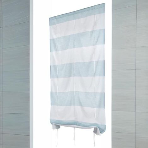 Petit voilage droit à rayures horizontales Bleu ciel 70x190 cm