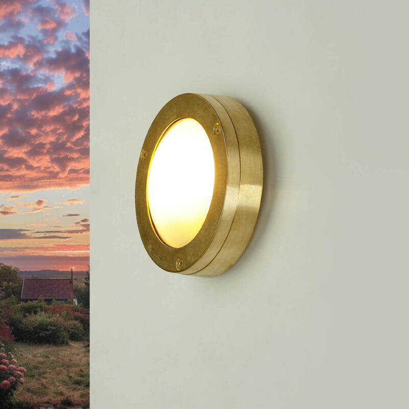 Applique d'extérieur Agia au design maritime en forme ronde Ø14 cm IP64 antirouille étanche - Laiton, Clair/Transparent