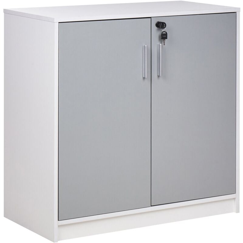 Petite Armoire à 2 Portes Gris et Blanc 80 cm en Panneaux Particules de Bois Zehna