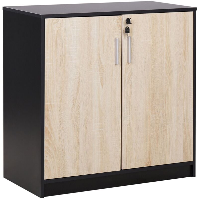 Petite Armoire à 2 Portes Noir et Bois Clair 80 cm en Panneaux Particules Bois Zehna
