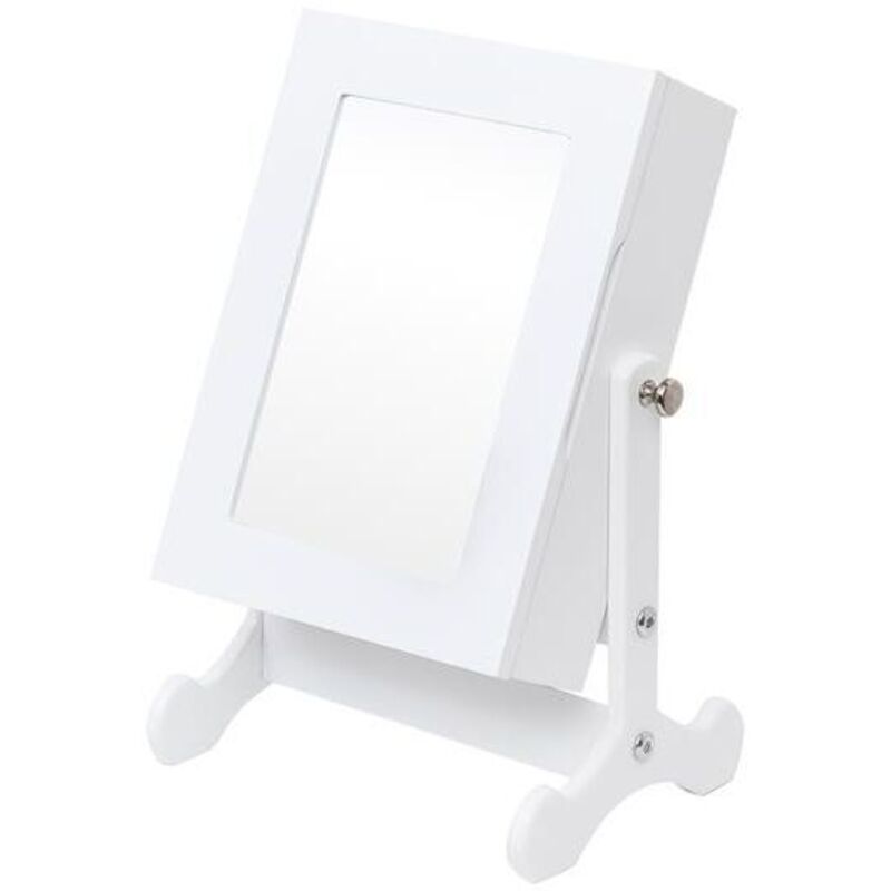 Petite Armoire à Bijoux avec Miroir, Organisateur de Bijoux Blanc pour Comptoir avec Support