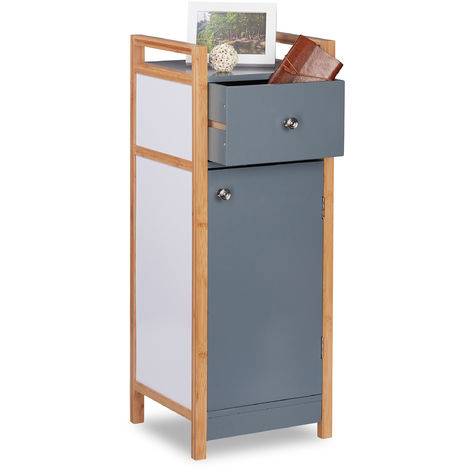 Petite Armoire Avec Tiroir Cadre En Bambou Balconnet Fond Ajustable Poignees 81x31x29 Cm Gris Naturelle 8100242308330