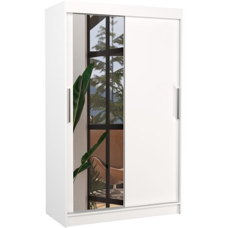 Petite armoire de chambre 2 portes coulissantes 1 bois blanc 1 miroir Roba 120cm