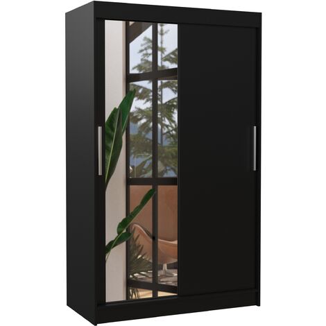 Petite armoire de chambre 2 portes coulissantes 1 bois noir 1 miroir Roba 120cm