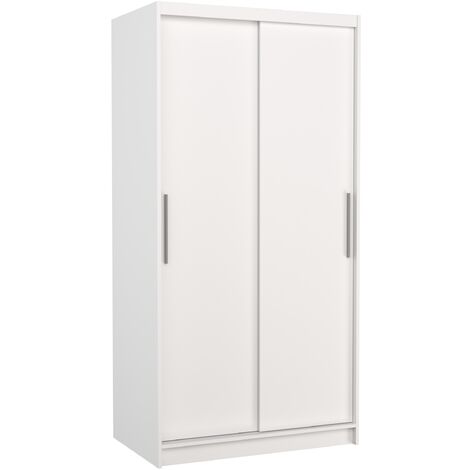 Petite armoire de chambre à coucher blanche 2 portes coulissantes Kilane 100cm