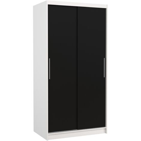 Petite armoire de chambre à coucher blanche 2 portes coulissantes noir Kilane 100cm