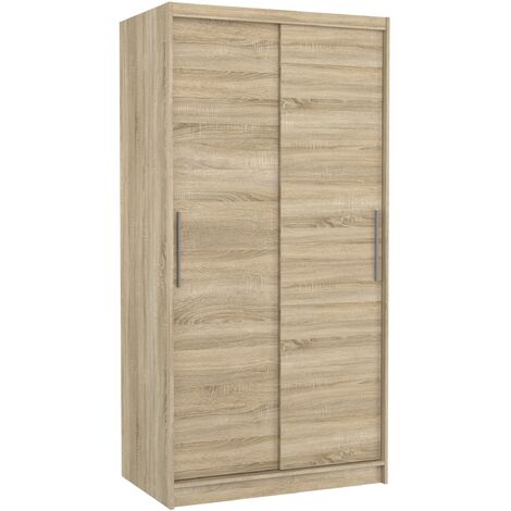 Petite armoire de chambre à coucher bois clair 2 portes coulissantes Kilane 100cm