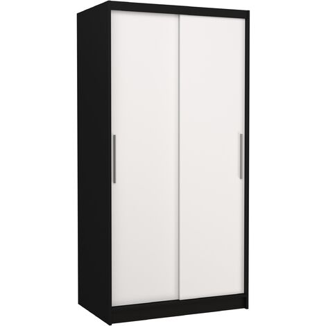 Petite armoire de chambre à coucher noir 2 portes coulissantes blanches Kilane 100cm
