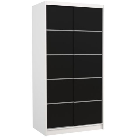 Petite armoire de chambre blanche 2 portes coulissantes en bois noir Rika 100cm