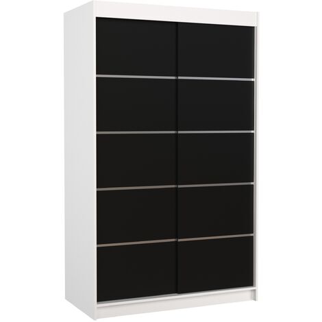 Petite armoire de chambre blanche et noir avec 2 portes coulissantes Benko 120cm