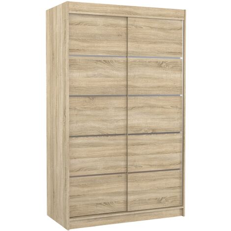 Petite armoire de chambre bois clair avec 2 portes coulissantes Benko 120cm