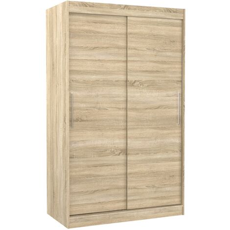 Petite armoire de chambre bois clair Sonoma avec 2 portes coulissantes Keria 120cm