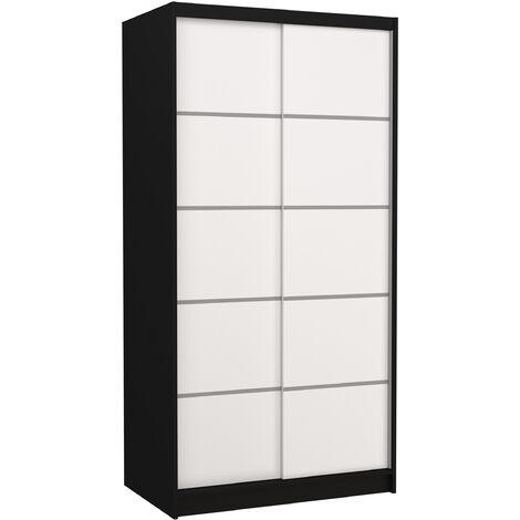 Petite armoire de chambre noir 2 portes coulissantes en bois blanc Rika 100cm