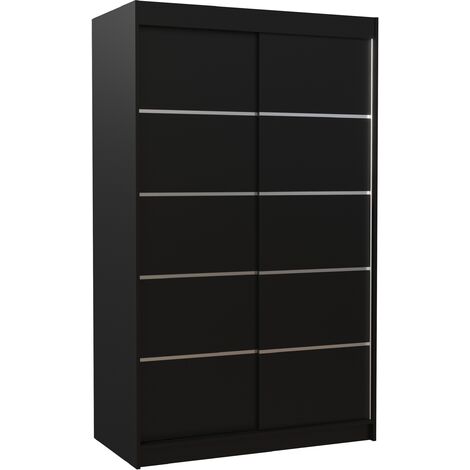 Petite armoire de chambre noir avec 2 portes coulissantes Benko 120cm