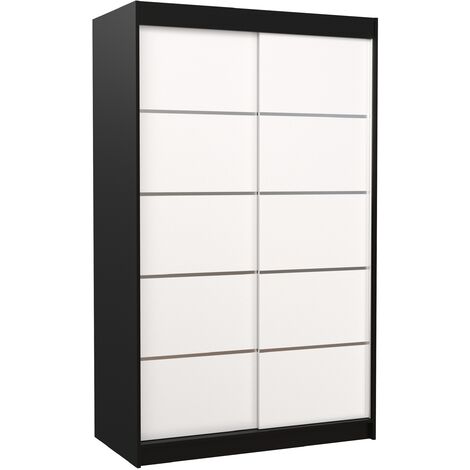Petite armoire de chambre noir et blanc avec 2 portes coulissantes Benko 120cm