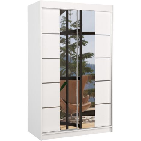Petite armoire design de chambre à coucher 2 portes coulissantes blanche et miroir Kinzo 120cm